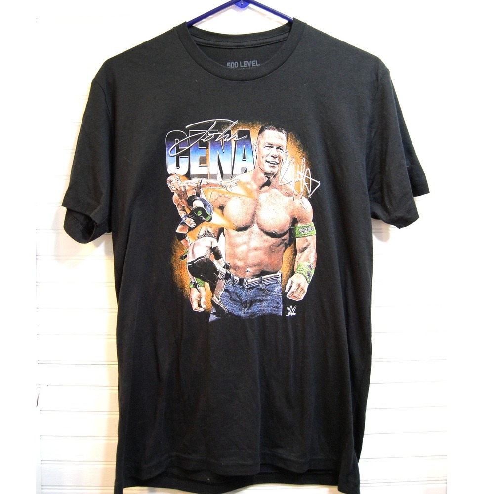 John Cena t-shirt Small Men's 500 Level Vintage WWE TM Black Cotton blend tee